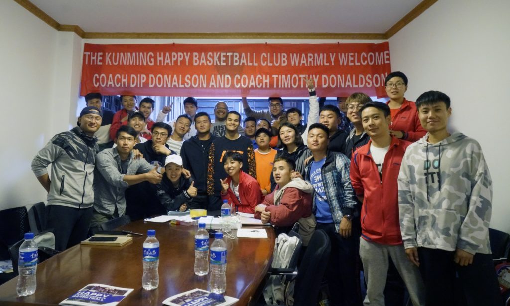 Coach Dip and Coach Tim are warmly welcomed during their basketball camp in Kunming, China.